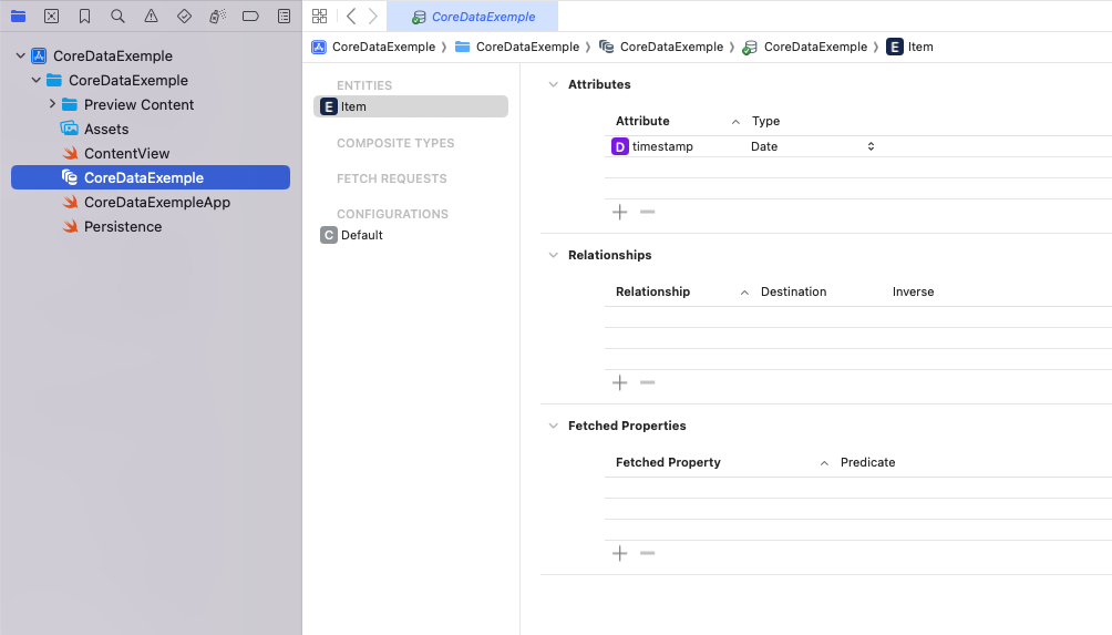 Modèle d'entités dans Xcode
