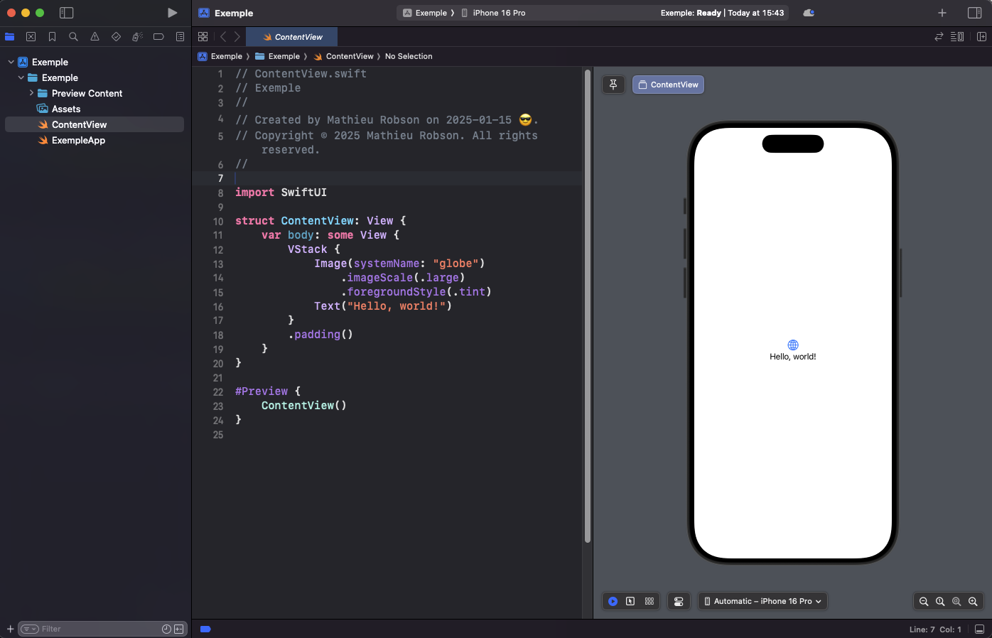 Interface de Xcode 16.2